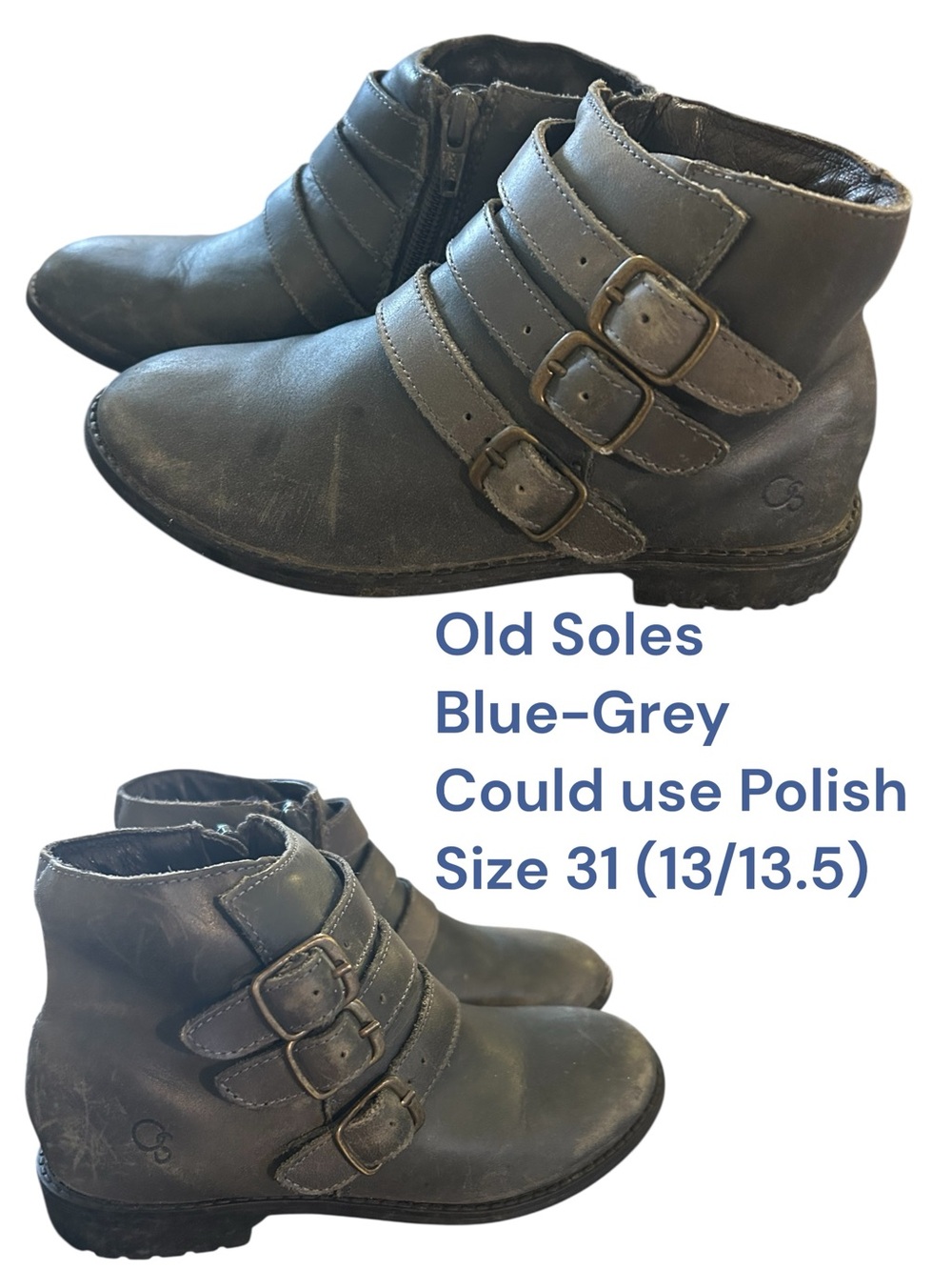 Old Soles Blue-Grey Triple Strap Ankle Boots for Kids